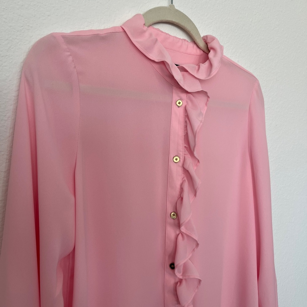 J. Crew Soft Pink Ruffle Button-Up Blouse - Picture 2 of 4